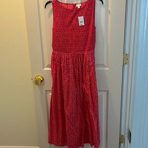 J. Crew Red Textured Smocked Top